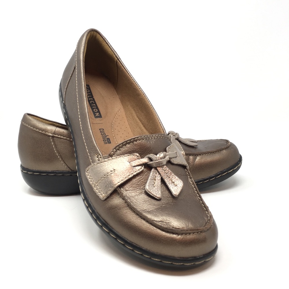 CLARKS Ashland Bubble Loafers Metallic Sz 7.5M EUC